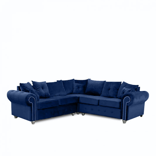 ASHWIN BLUE PLUSH VELVET CORNER SOFA