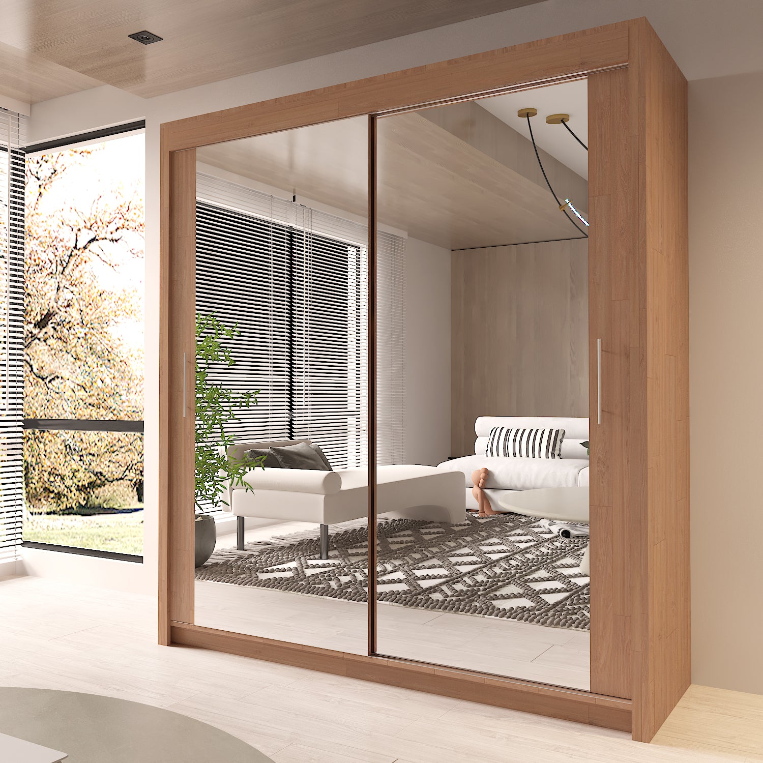 Modern Full Mirror 2 3 Sliding Doors Wardrobe for Bedroom Chicago