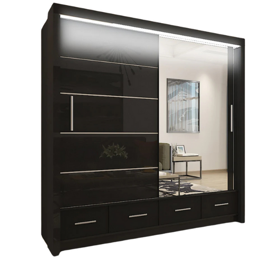 Modern High Gloss Full Mirror 2&3 Sliding Doors Wardrobe for Bedroom-Sycilia