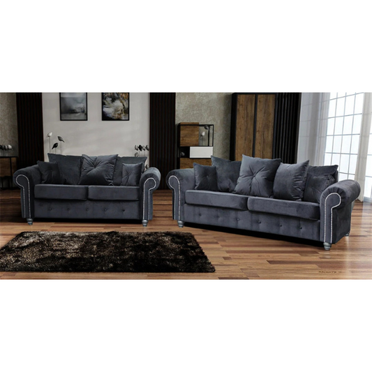 ASHWIN GREY VELVET SOFA SET